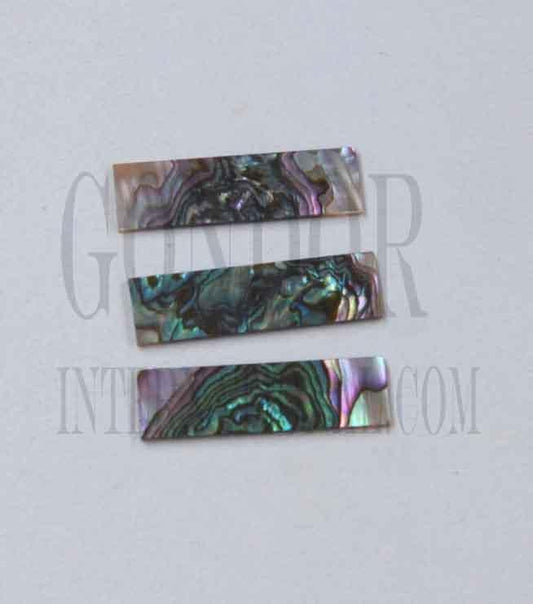 <p>Green abalone (Mexican green abalone) flat inlay blanks size 8.5mm (0.335") width x 30mm (1.18") length x 1mm (0.04") thickness B grade - good on at least 1 side. May have some shell skin or worm damage on 1 side.</p>