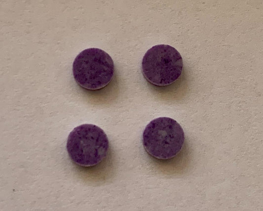 <p>Amethyst CHAR7 dots 6mm diameter x 1.5mm thickness - round flat pcs cut to precise diameter and thickness. Ideal for use in inlay applications - for fretboard markers, and general inlay or jewellery decorations. All dots are A grade good on both sides.</p>