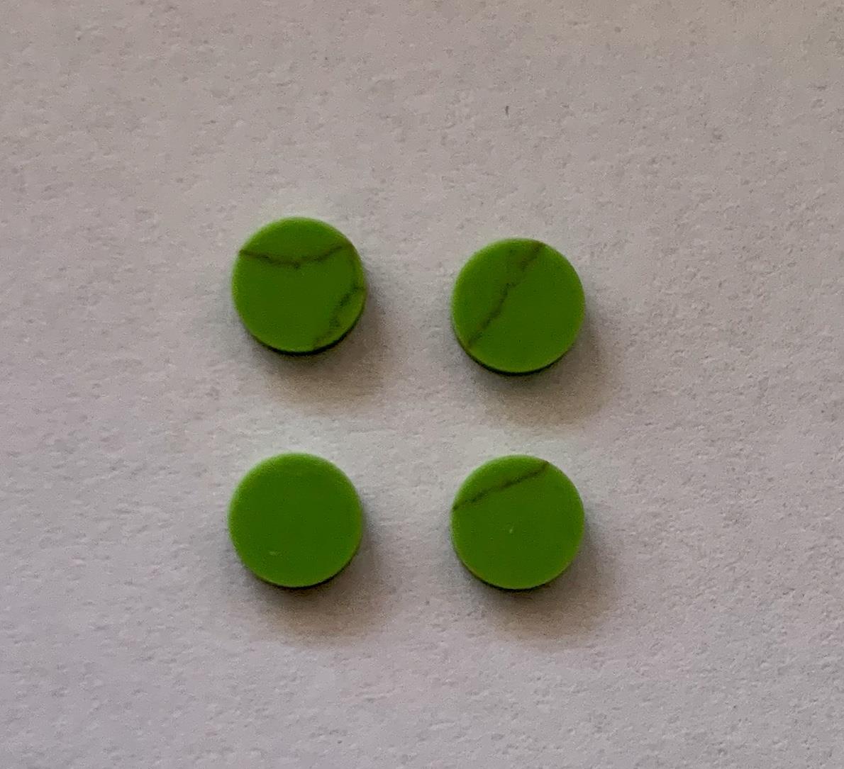 <p>Green Lime STURE1 dots 6mm diameter x 1.5mm thickness - round flat pcs cut to precise diameter and thickness. Ideal for use in inlay applications - for fretboard markers, and general inlay or jewellery decorations. All dots are A grade good on both sides.</p>