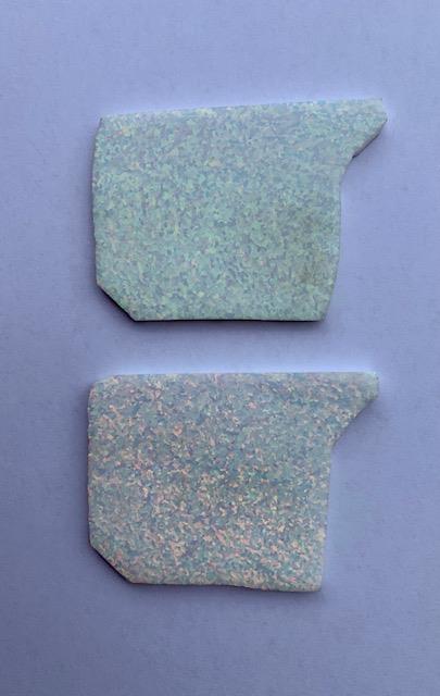 <p>Opal blanks OP17 43 x 50 x 3mm (1.69 x 1.97 x 0.12 flat cut pcs polished 1 side made from manufactured opal blocks suitable for inlay jewellery, bow slides. Opal blanks can be cut same way as mother of pearl blanks and are of similar hardness.</p>