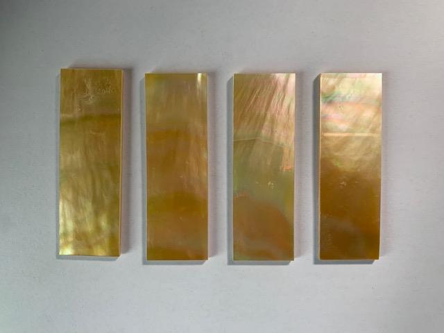 Gold MOP flat inlay blanks size 22mm (0.87") width x 40mm (2.63) length x 2.5mm (0.1") thickness A grade polished 1 side.