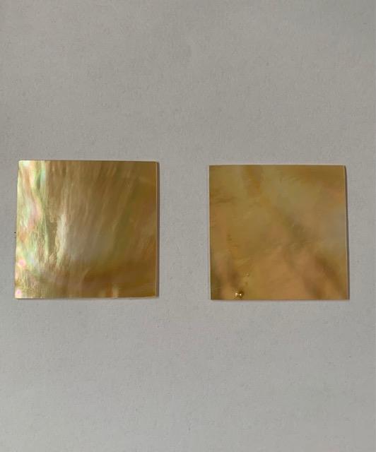 Gold MOP flat inlay blanks size 40mm (1.6") width x 40mm (1.6) length x 0.5mm (0.2") thickness A grade polished 1 side.