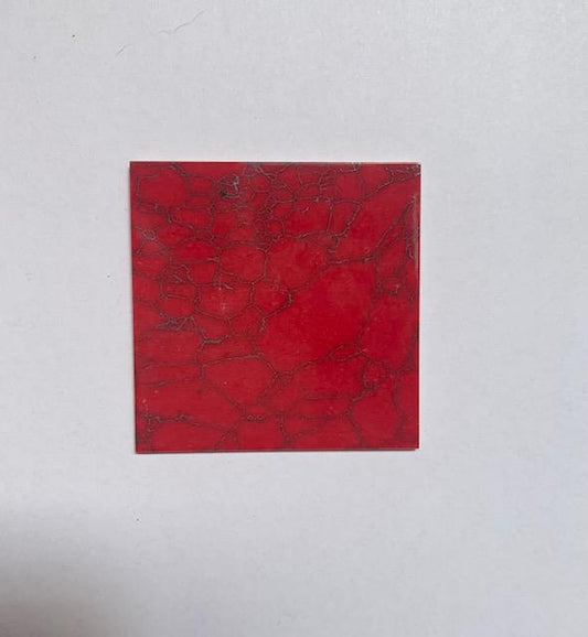 <p>Red Marble H064 reconstituted stone blanks 50 x 50 x 1.5mm polished 1 side suitable for inlay. Can be cut with standard cutting tools - jewellery saw similar in characteristics to mother of pearl (hardness approx. 3. Can be sanded and polished same way as shell material.</p>