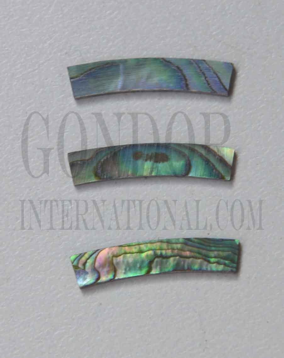 <p>Paua abalone laminated shell curved strips 1.5mm (0.06") width x 20mm (0.8") length x 1.5mm (0.06") thickness x 125mm (4.9") inside diameter. A grade quality good on both sides, flat and uniform in thickness and width. Ideal for use in purfling and rosettes on musical instruments - Ukuleles, guitars, mandolins etc. as well as in furniture, jewellery and other decorative applications.</p>