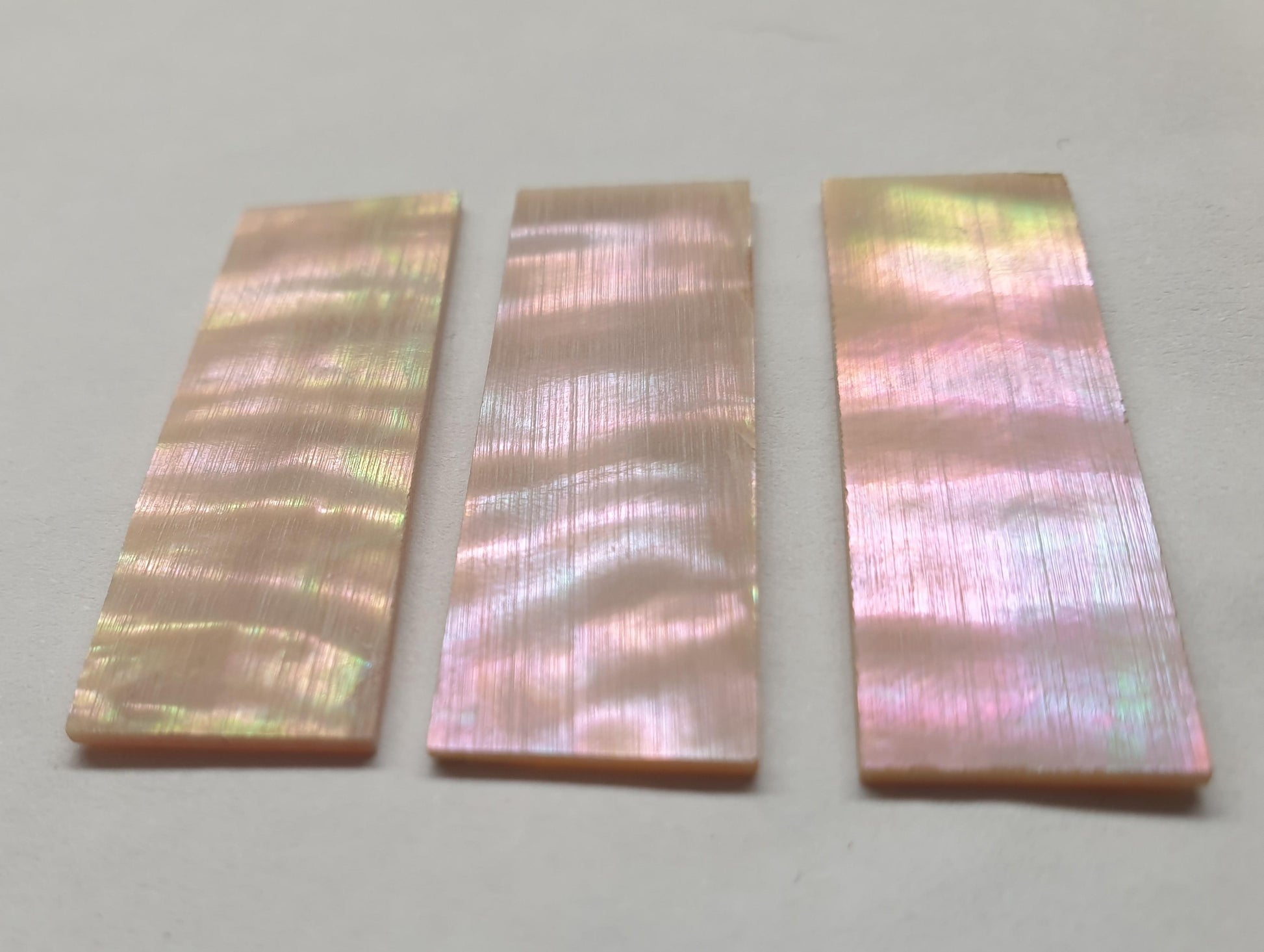 Awabi inlay blanks 12x35x1mm A grade - good on both sides, also used as Awabi (Goldfish) bow slides viola and bass.