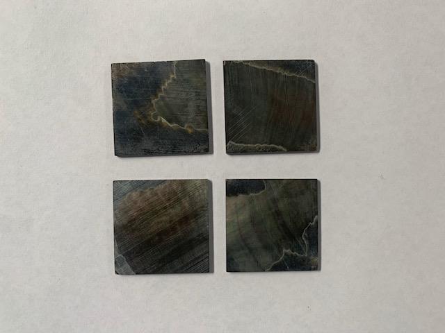 Black Mother of Pearl flat inlay blanks size 30mm (1.18") width x 30mm (1.18") length x 1.6mm (0.063") thickness B grade good on at least 1 side may have some shell skin on 1 side.