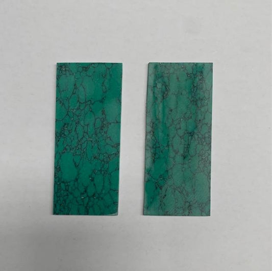 <p>Turquoise Green M114 artificial stone blanks 30 x 70 x 1.5mm suitable for inlay. Can be cut with standard cutting tools - jewellery saw similar in characteristics to mother of pearl (hardness approx. 3. Can be sanded and polished same way as shell material. All pcs are A grade good on both sides.</p>