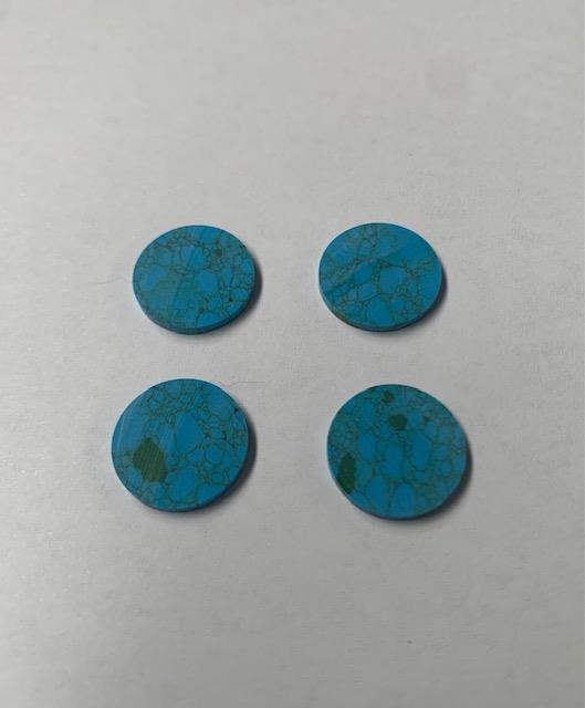 <p>Turquoise STURM2 dots 14mm diameter x 1.3mm thickness - round flat pcs cut to precise diameter and thickness. Ideal for use in inlay applications - for fretboard markers, and general inlay or jewellery decorations. All dots are A grade good on both sides.</p>