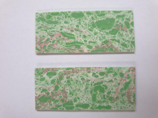 <p>Marble Green Adenium D028 artificial stone blanks&nbsp;30 x 70 x 1.5mm suitable for inlay. Can be cut with standard cutting tools - jewellery saw similar in characteristics to mother of pearl (hardness approx. 3. Can be sanded and polished same way as shell material. All pcs are A grade good on both sides.</p>