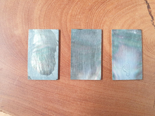 Black Mother of Pearl flat inlay blanks size 30mm (1.18") width x 50mm (1.97") length x 1.5mm (0.06") thickness, May have shell skin on one side.