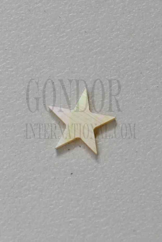 Gold Mother of Pearl 5 point stars size 20mm x 1.5mm thickness. Some uses include fretboard markers, musical instrument inlay, furniture inlay, pool cue inlay and other general decorative inlay and jewellery applications. All pcs are A grade.