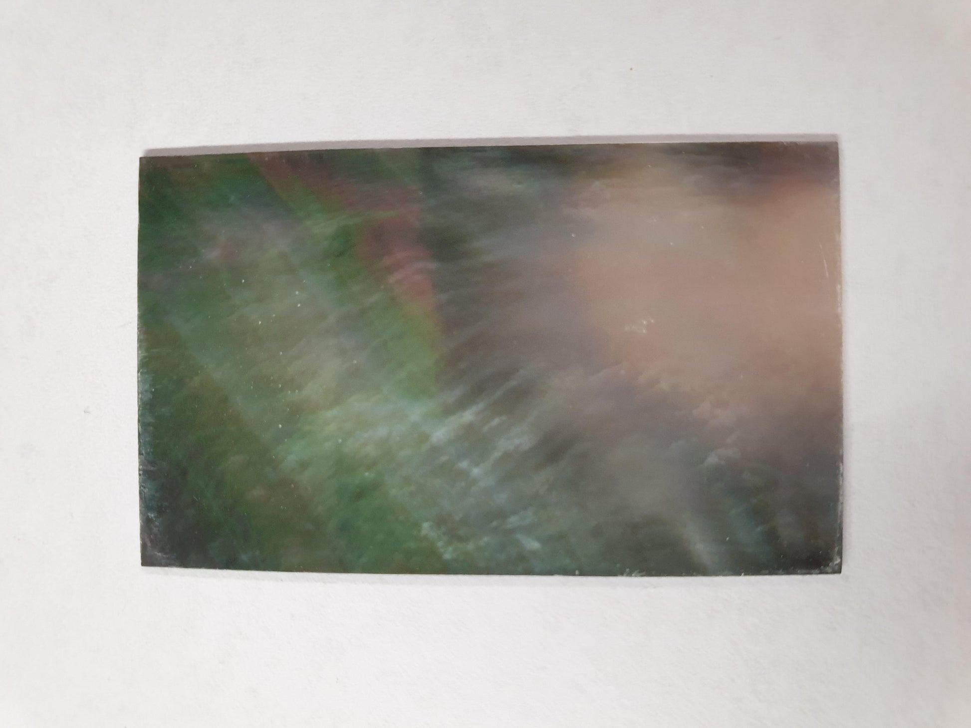 <p>Black Mother of Pearl flat inlay blanks polished 1 side size 30mm (1.18") width x 50mm (1.97") length x 0.5mm (0.0197") thickness B grade good on 1 side may have some shell skin on 1 side.</p>