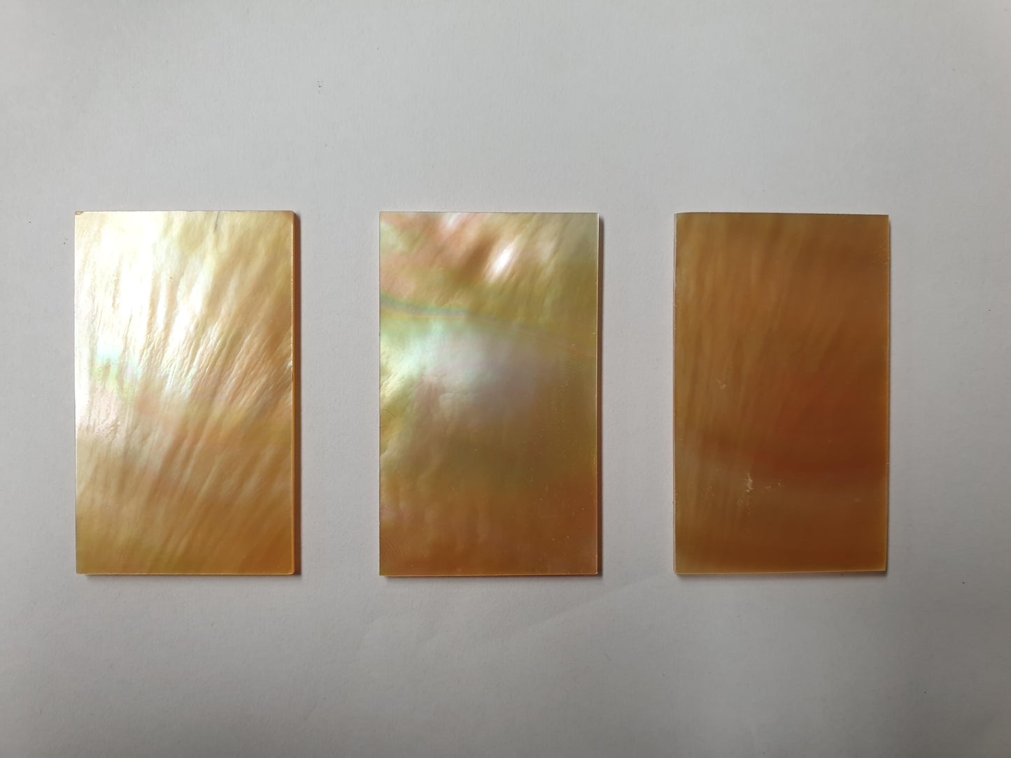 Gold MOP flat inlay blanks size 25mm (1") width x 50mm (2.04") length x 2mm (0.0787") thickness A grade polished 1 side.