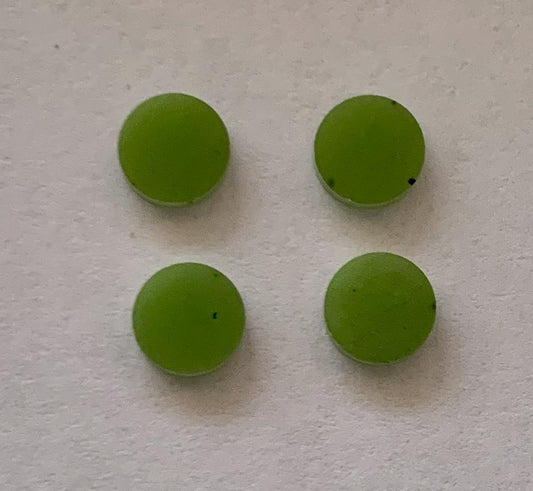 Jade SJADE dots 8.5mm diameter x 1.5mm thickness - round flat pcs cut to precise diameter and thickness. Ideal for use in inlay applications - for fretboard markers, and general inlay or jewellery decorations. All dots are A grade good on both sides.
