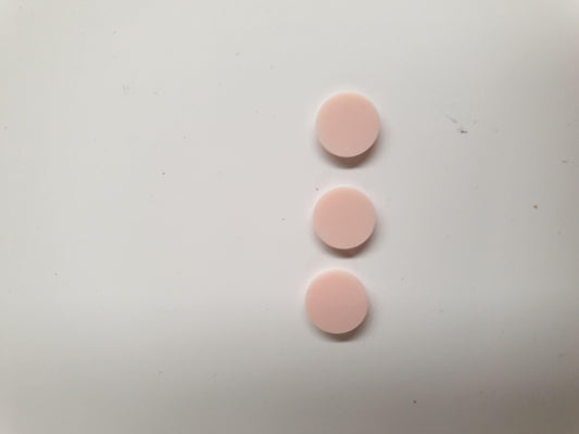  Pink stone RPINK1 artificial stone dots 2 x 1.3mm thickness - round flat pcs cut to precise diameter and thickness. Ideal for use in inlay applications - for fretboard markers, and general inlay or jewellery decorations. All dots are A grade good on both sides.