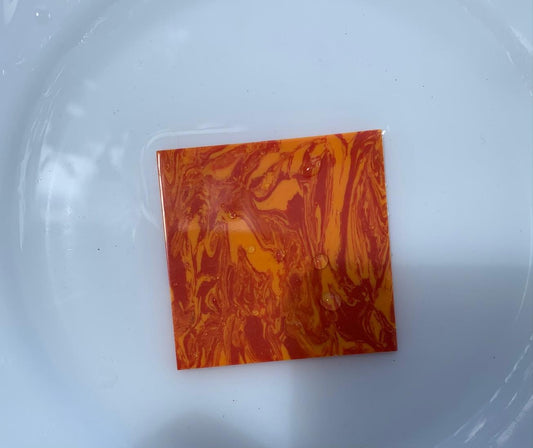 Swirly Sun stone K099 artificial stone blanks 50 x 50 x 2mm polished 1 side, suitable for inlay. Can be cut with standard cutting tools - jewellery saw similar in characteristics to mother of pearl (hardness approx. 3. Can be sanded and polished same way as shell material. All pcs are A grade good on both sides.