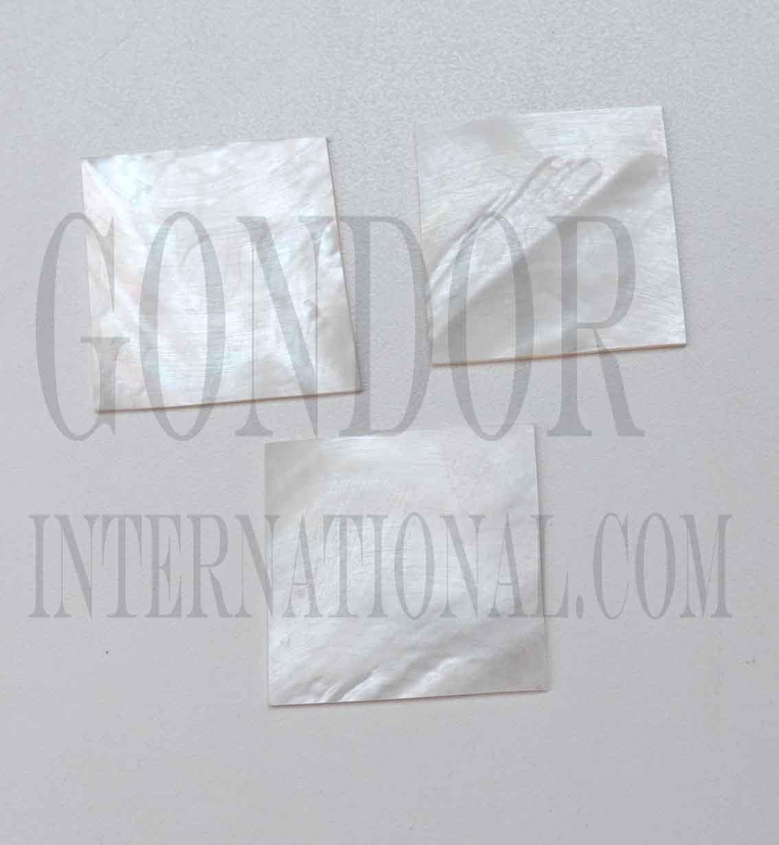 White Mother of Pearl flat inlay blanks polished 2 sides size 35mm width x 35mm length x 6mm thickness A grade good on both sides.