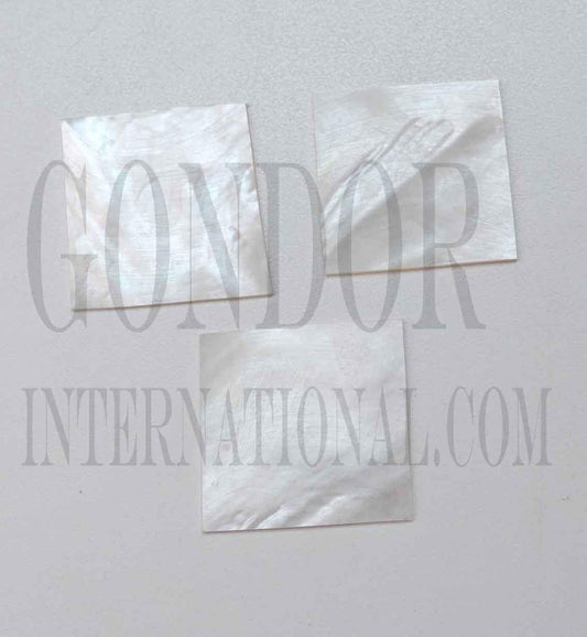 White Mother of Pearl flat inlay blanks polished 2 sides size 35mm width x 35mm length x 6mm thickness A grade good on both sides.